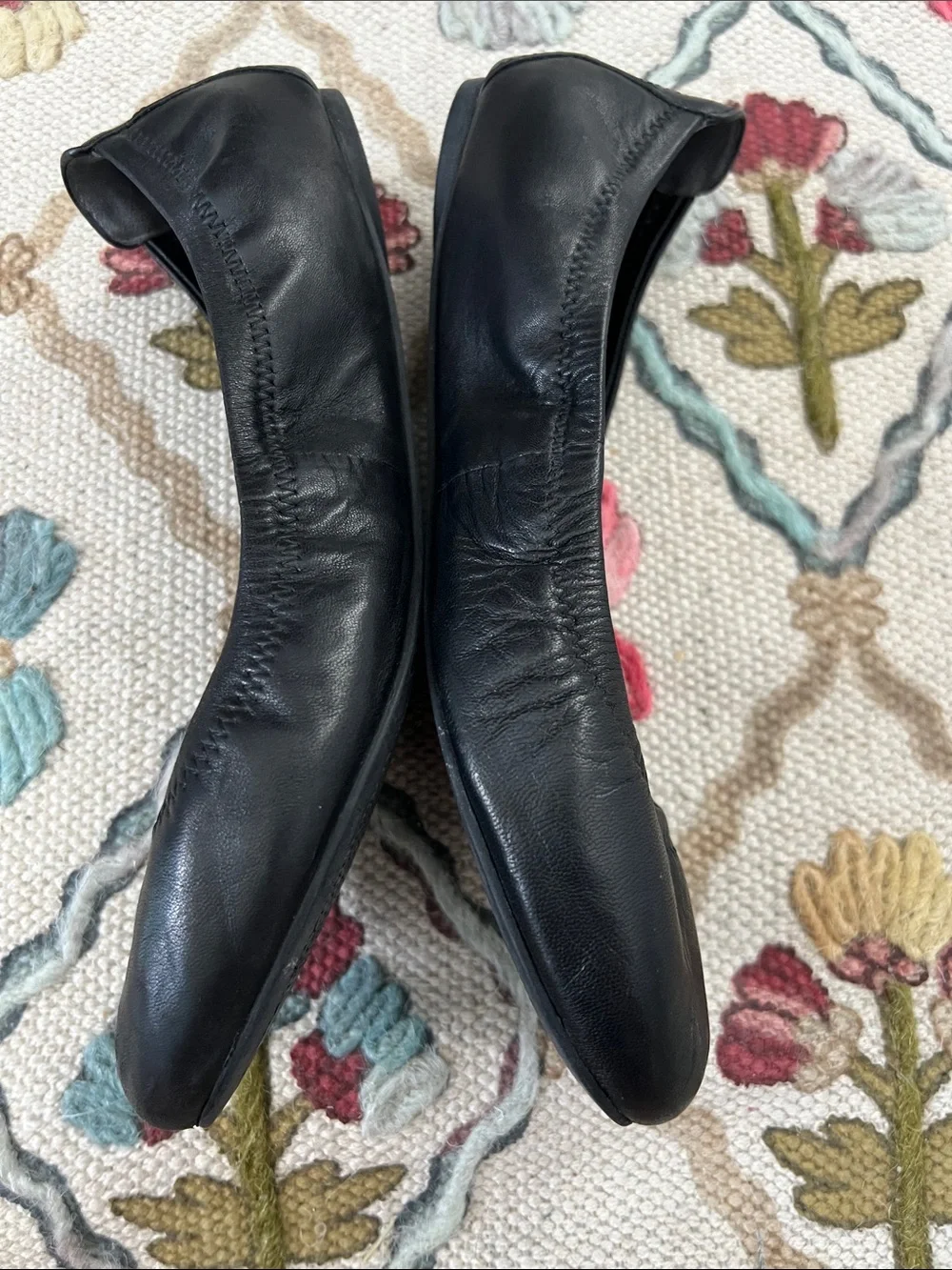 Tory Burch Minnie Travel Ballet Flats Black Leather Size 9